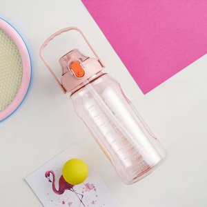 4kom.pl Butelka bidon ze słomką na wodę do picia 1,5l motywacyjna z przypomnieniem z miarką motywacyjną z uchwytem Różowa + Szczotka do mycia 4