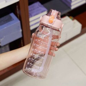 4kom.pl Butelka bidon ze słomką na wodę do picia 1,5l motywacyjna z przypomnieniem z miarką motywacyjną z uchwytem Różowa + Szczotka do mycia 5