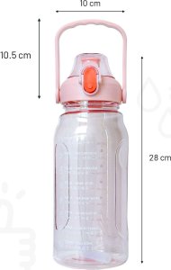 4kom.pl Butelka bidon ze słomką na wodę do picia 1,5l motywacyjna z przypomnieniem z miarką motywacyjną z uchwytem Różowa + Szczotka do mycia 7