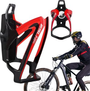 4kom.pl Koszyk na bidon napój butelkę wodę uchwyt rowerowy do roweru bidonu uniwersalny z miejscem na Airtag Czarno-czerwony 12