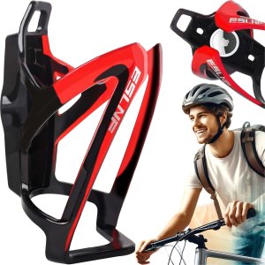 4kom.pl Koszyk na bidon napój butelkę wodę uchwyt rowerowy do roweru bidonu uniwersalny z miejscem na Airtag Czarno-czerwony 14