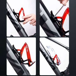 4kom.pl Koszyk na bidon napój butelkę wodę uchwyt rowerowy do roweru bidonu uniwersalny z miejscem na Airtag Czarno-czerwony 6