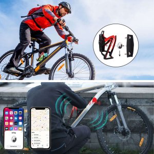 4kom.pl Koszyk na bidon napój butelkę wodę uchwyt rowerowy do roweru bidonu uniwersalny z miejscem na Airtag Czarno-czerwony 7