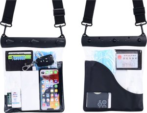 4kom.pl Etui wodoodporne na telefon 7.2" saszetka Case torba z pasek na ramię uniwersalne duże wodoszczelne 23x25cm Czarne 11