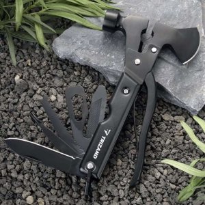 4kom.pl Narzędzie wielofunkcyjne Multitool 17w1 Siekiera siekierka Młotek Zestaw Wielofunkcyjny Survival + Etui pokrowiec Czarny 2