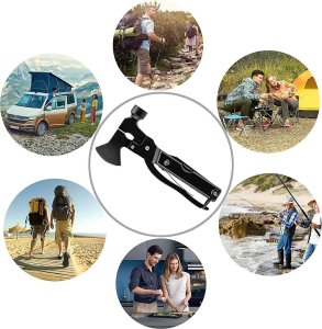 4kom.pl Narzędzie wielofunkcyjne Multitool 17w1 Siekiera siekierka Młotek Zestaw Wielofunkcyjny Survival + Etui pokrowiec Czarny 5