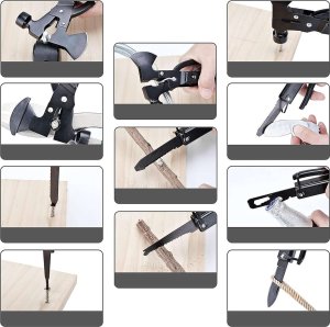4kom.pl Narzędzie wielofunkcyjne Multitool 17w1 Siekiera siekierka Młotek Zestaw Wielofunkcyjny Survival + Etui pokrowiec Czarny 9
