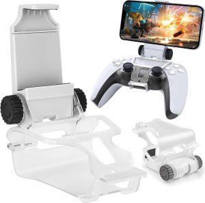 4kom.pl Uchwyt na telefon do Pada Gamepada do Sony PlayStation 5 PS5 DualSense Mocowanie klips Biały 1