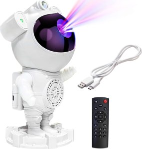 Lampki choinkowe 4kom.pl Projektor gwiazd galaktyk - ludzik astronauta z głośnikiem głośnik Bluetooth lampka LED RGB do pokoju dziecka +Pilot Biały 1
