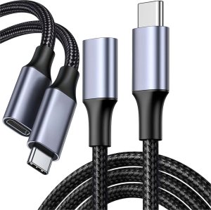 Kabel USB 4kom.pl Kabel przedłużacz przedłużka USB-C typ C 3.1 Gen2 Thunderbolt 100W PD 10Gbs 4K 2M Adapter przewód nylon oplot mocny 1
