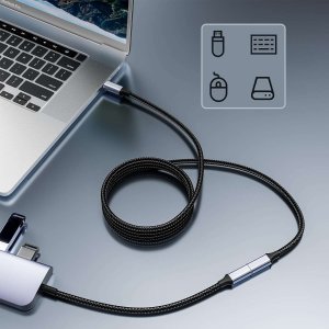 Kabel USB 4kom.pl Kabel przedłużacz przedłużka USB-C typ C 3.1 Gen2 Thunderbolt 100W PD 10Gbs 4K 2M Adapter przewód nylon oplot mocny 2