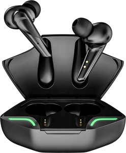 Słuchawki 4kom.pl Słuchawki bezprzewodowe Bluetooth 5.2 w etui powerbank dla graczy do gier gamingowe LED Czarne 1