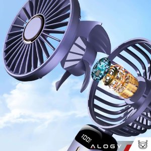 Wentylator USB 4kom.pl Wentylator wiatrak wiatraczek ręczny bezprzewodowy Alogy biurkowy przenośny do ręki z uchwytem na telefon USB-C granatowy 12