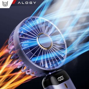 Wentylator USB 4kom.pl Wentylator wiatrak wiatraczek ręczny bezprzewodowy Alogy biurkowy przenośny do ręki z uchwytem na telefon USB-C granatowy 13