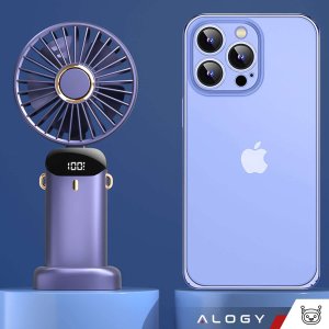 Wentylator USB 4kom.pl Wentylator wiatrak wiatraczek ręczny bezprzewodowy Alogy biurkowy przenośny do ręki z uchwytem na telefon USB-C granatowy 14