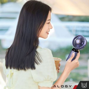 Wentylator USB 4kom.pl Wentylator wiatrak wiatraczek ręczny bezprzewodowy Alogy biurkowy przenośny do ręki z uchwytem na telefon USB-C granatowy 15