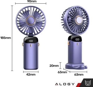 Wentylator USB 4kom.pl Wentylator wiatrak wiatraczek ręczny bezprzewodowy Alogy biurkowy przenośny do ręki z uchwytem na telefon USB-C granatowy 2