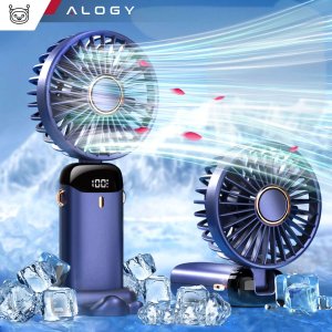 Wentylator USB 4kom.pl Wentylator wiatrak wiatraczek ręczny bezprzewodowy Alogy biurkowy przenośny do ręki z uchwytem na telefon USB-C granatowy 3