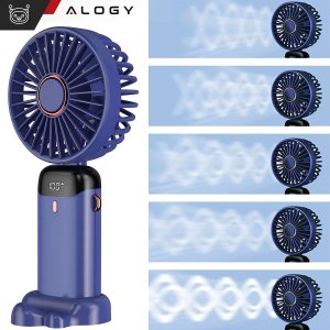 Wentylator USB 4kom.pl Wentylator wiatrak wiatraczek ręczny bezprzewodowy Alogy biurkowy przenośny do ręki z uchwytem na telefon USB-C granatowy 4