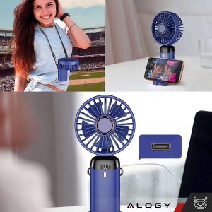 Wentylator USB 4kom.pl Wentylator wiatrak wiatraczek ręczny bezprzewodowy Alogy biurkowy przenośny do ręki z uchwytem na telefon USB-C granatowy 7