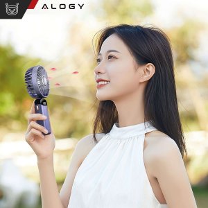 Wentylator USB 4kom.pl Wentylator wiatrak wiatraczek ręczny bezprzewodowy Alogy biurkowy przenośny do ręki z uchwytem na telefon USB-C granatowy 8