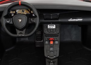Ramiz Lamborghini Aventador SV na akumulator dla 2 dzieci Czerwony + Silnik bezszczotkowy + Pompowane koła + Audio LED 42