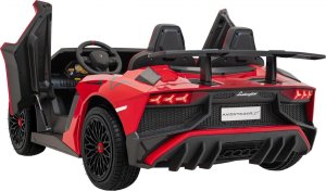Ramiz Lamborghini Aventador SV na akumulator dla 2 dzieci Czerwony + Silnik bezszczotkowy + Pompowane koła + Audio LED 55
