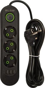 Blow 98-213# Przedłużacz sieciowy ps-320 3-gniazda 3xusb 2m czarny 2x1mm 2