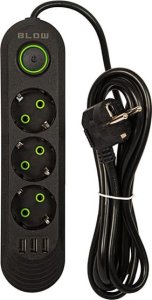 Blow 98-214# Przedłużacz sieciowy ps-330 3-gniazda 3xusb 3m czarny 2x1mm 2