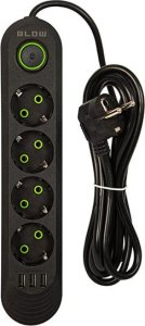 Blow 98-219# Przedłużacz sieciowy ps-420 4-gniazda 3xusb 2m czarny 2x1mm 2