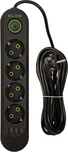 Blow 98-222# Przedłużacz sieciowy ps-450 4-gniazda 3xusb 5m czarny 2x1mm 2