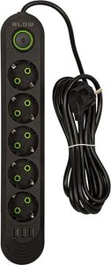 Blow 98-227# Przedłużacz sieciowy ps-530 5-gniazd 3xusb 3m czarny 2x1mm 2