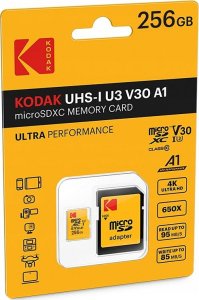 Karta Kodak Karta KODAK MicroSDXC Micro SDXC MicroSD 256GB UHS-I U3 V30 A1 + ADAPTER 3