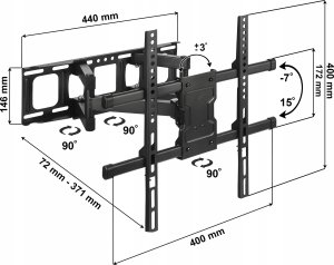 Pawonik OBROTOWY UCHWYT DO TELEWIZORA UCHYLNY WIESZAK TV DO 65 CALI VESA400 DO 50KG 4