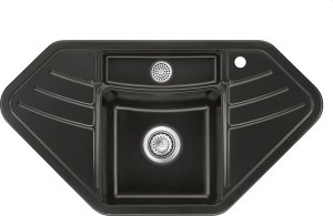 Zlewozmywak SYSTEMCERAM Systemceram Vega ECK Nigra, Zlewozmywak ceramiczny narożny, korek manualny, 1