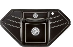 Zlewozmywak SYSTEMCERAM Systemceram Vega ECK Nero, Zlewozmywak ceramiczny narożny, korek manualny, 1