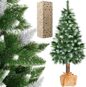 Springos Choinka sztuczna na pniu 180 cm sosna diamentowa ośnieżona, świąteczne drzewko UNIWERSALNY 1