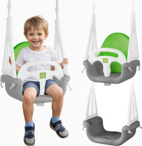Huśtawka Ricokids Huśtawka kubełkowa Słonik 3w1 szaro zielona 1