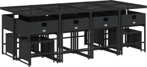 vidaXL vidaXL 13-cz. zestaw mebli do ogrodu, poduszki, czarny, rattan PE 3