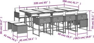 vidaXL vidaXL 13-cz. zestaw mebli do ogrodu, poduszki, czarny, rattan PE 6