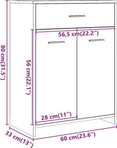 vidaXL vidaXL Szafka łazienkowa, szarość betonu, 60x33x80 cm, płyta wiórowa 10