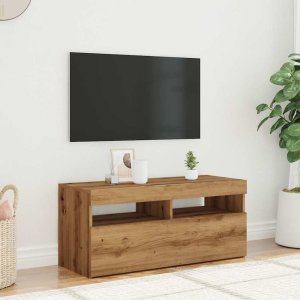 vidaXL Szafka pod TV z oświetleniem LED, dąb artisan, 90x35x40 cm 5