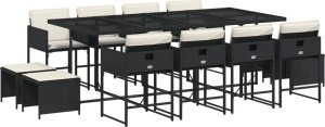 vidaXL vidaXL 13-cz. zestaw mebli do ogrodu, poduszki, czarny, rattan PE 2