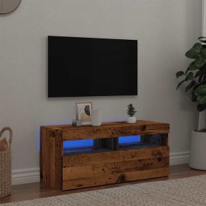 vidaXL Szafka pod TV z oświetleniem LED, stare drewno, 90x35x40 cm 4