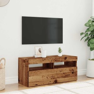 vidaXL Szafka pod TV z oświetleniem LED, stare drewno, 90x35x40 cm 5