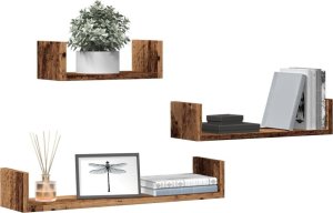 vidaXL vidaXL Półki ścienne, 3 szt., stare drewno, materiał drewnopochodny 1