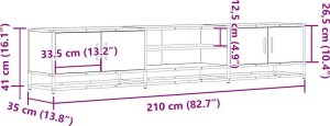 vidaXL vidaXL Szafka pod TV, dąb sonoma, 210x35x41cm, materiał drewnopochodny 10