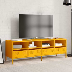 vidaXL vidaXL Szafka RTV, żółta, 135x39x43,5 cm, stal walcowana na zimno 3