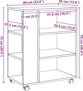 vidaXL vidaXL Szafka na kółkach, kolor starego drewna, 60x35x75 cm 10
