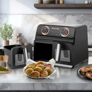 Frytkownica beztłuszczowa Tectake Frytownica beztłuszczowa Samurai, 2 komory gotowania, 7 programów, 2400 W - czarny 2